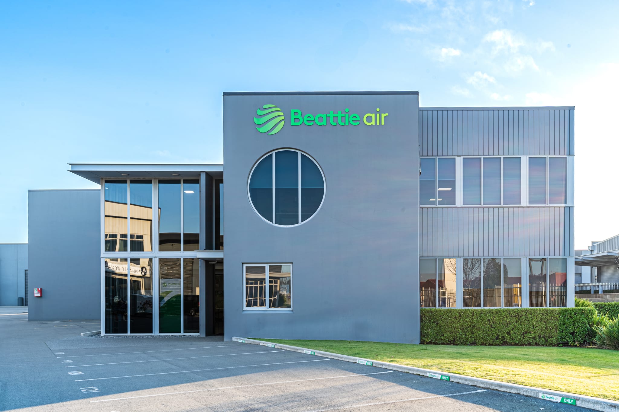 Beattie Air head office exterior building in Christchurch providing Panasonic heat pumps